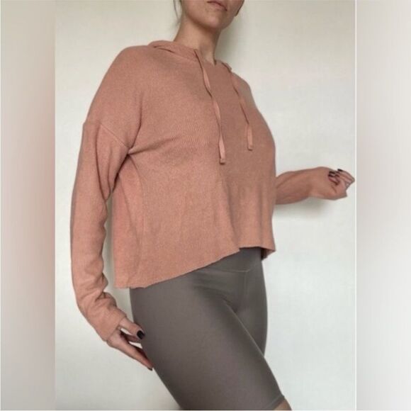 American Eagle Ribbed Pullover Hoodie Peach Super Soft Medium Athleisure - Picture 1 of 11